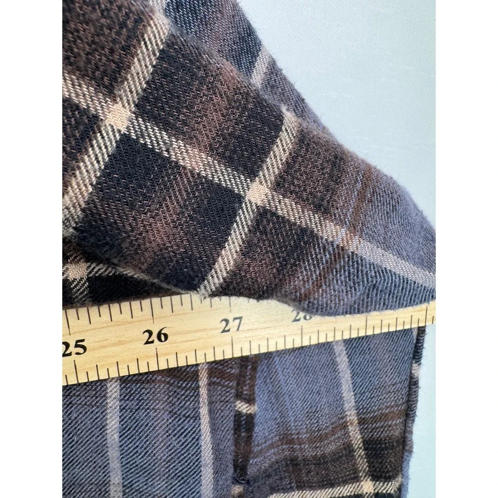 BDG Plaid Button Down Shirt sz S Blue Brown Oversized High‎ Low Flannel 90s